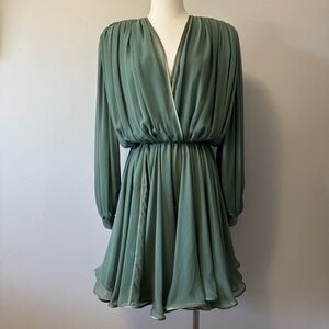Vintage Wayne Clark Long Sleeve Cocktail Teal Dress silk lining Sz Medium